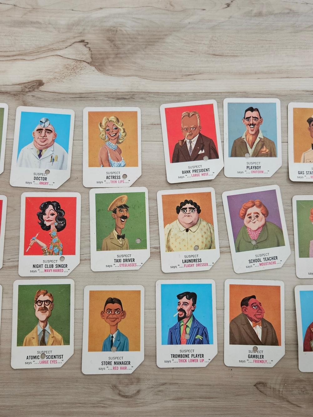 1960 Mattel Lie Detector Board-game Parts “18x Suspect Cards”  Replacement Cards